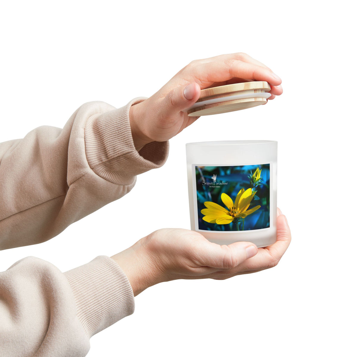 Frosted Glass Candle — Yellow Wildflower Photo Design, 11 oz