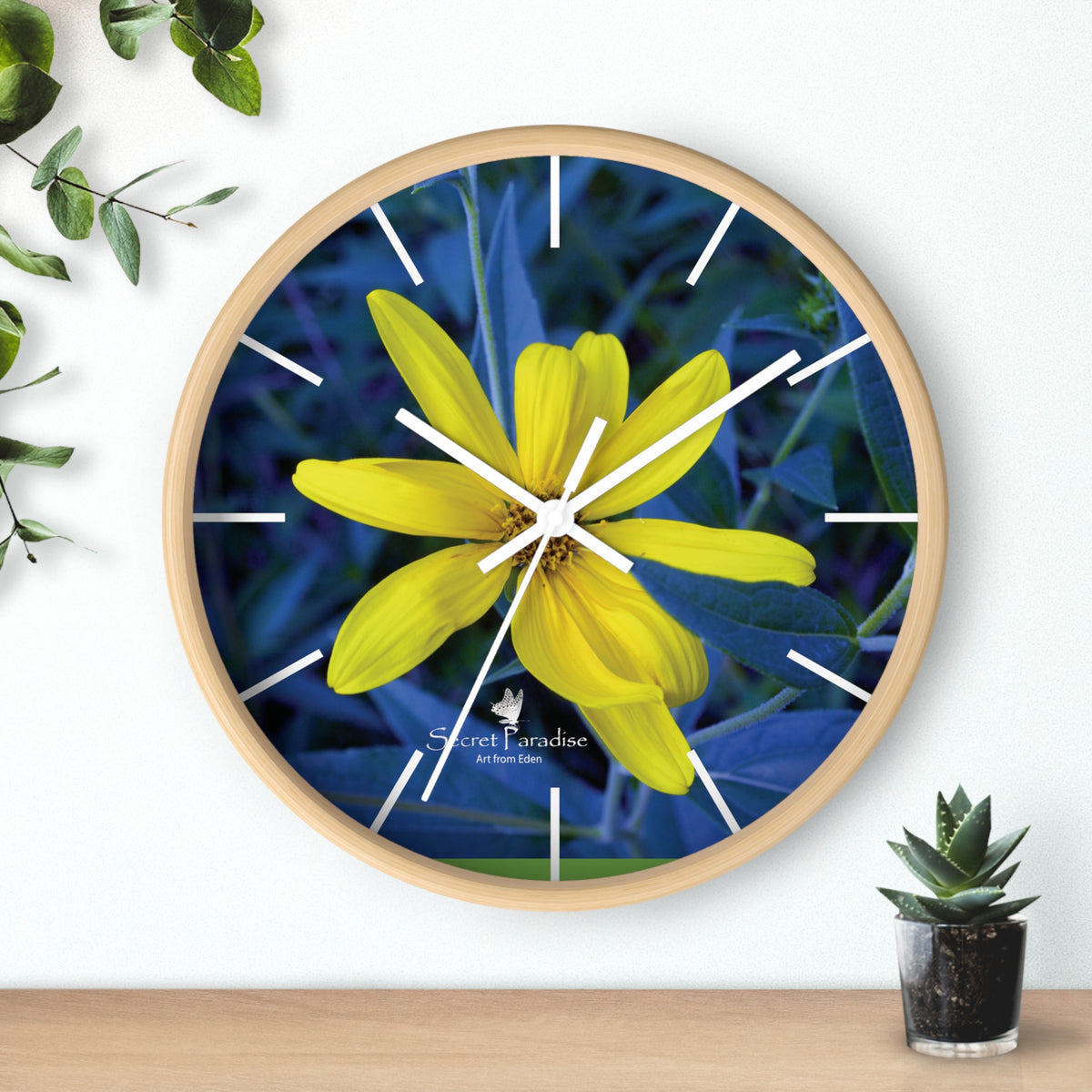 Yellow Flower Floral Wall Clock