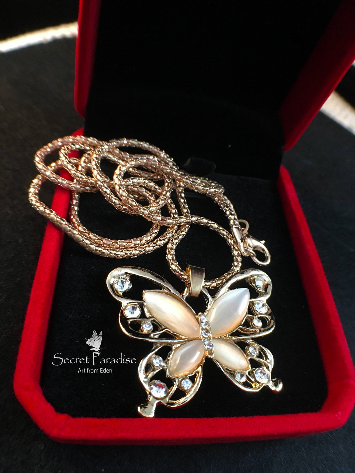 Fashion Jewelry From a Secret Paradise Shop. Rhinestone butterfly necklace