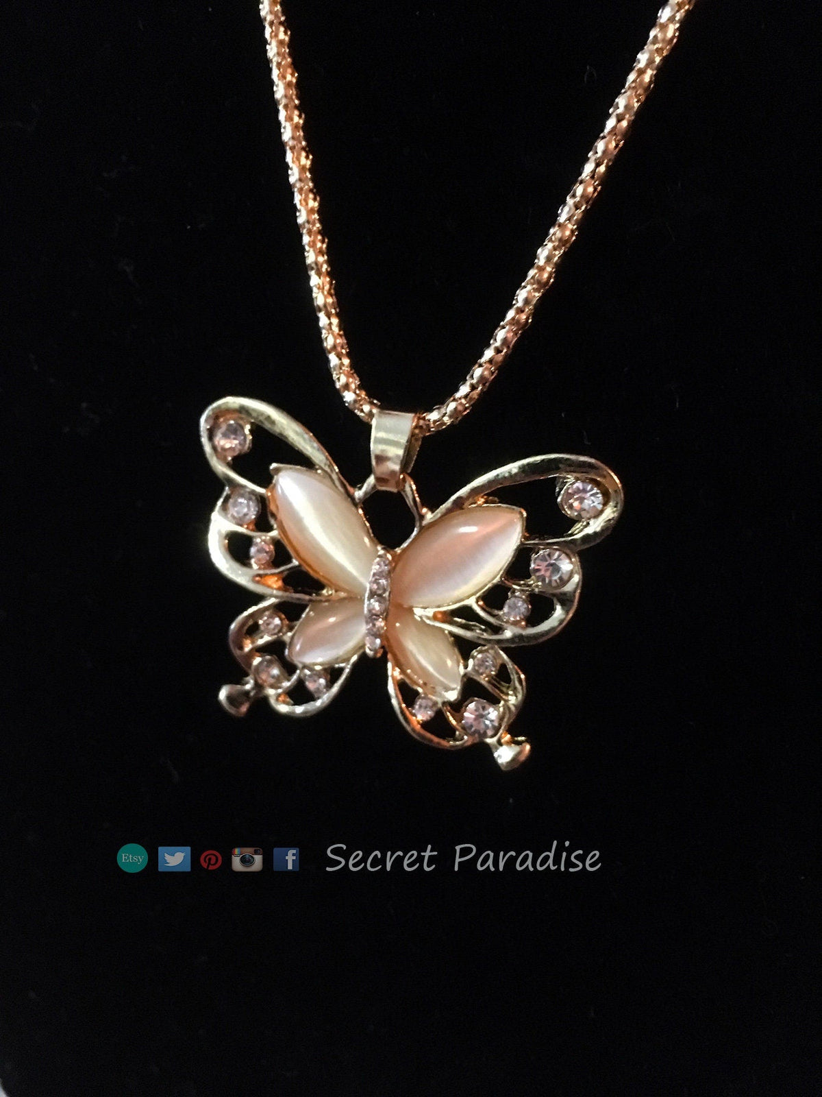 Fashion Jewelry From a Secret Paradise Shop. Rhinestone butterfly necklace