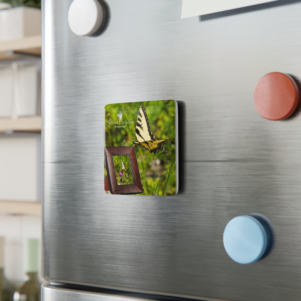 Butterfly Porcelain Magnet - Nature-Inspired Square Decor
