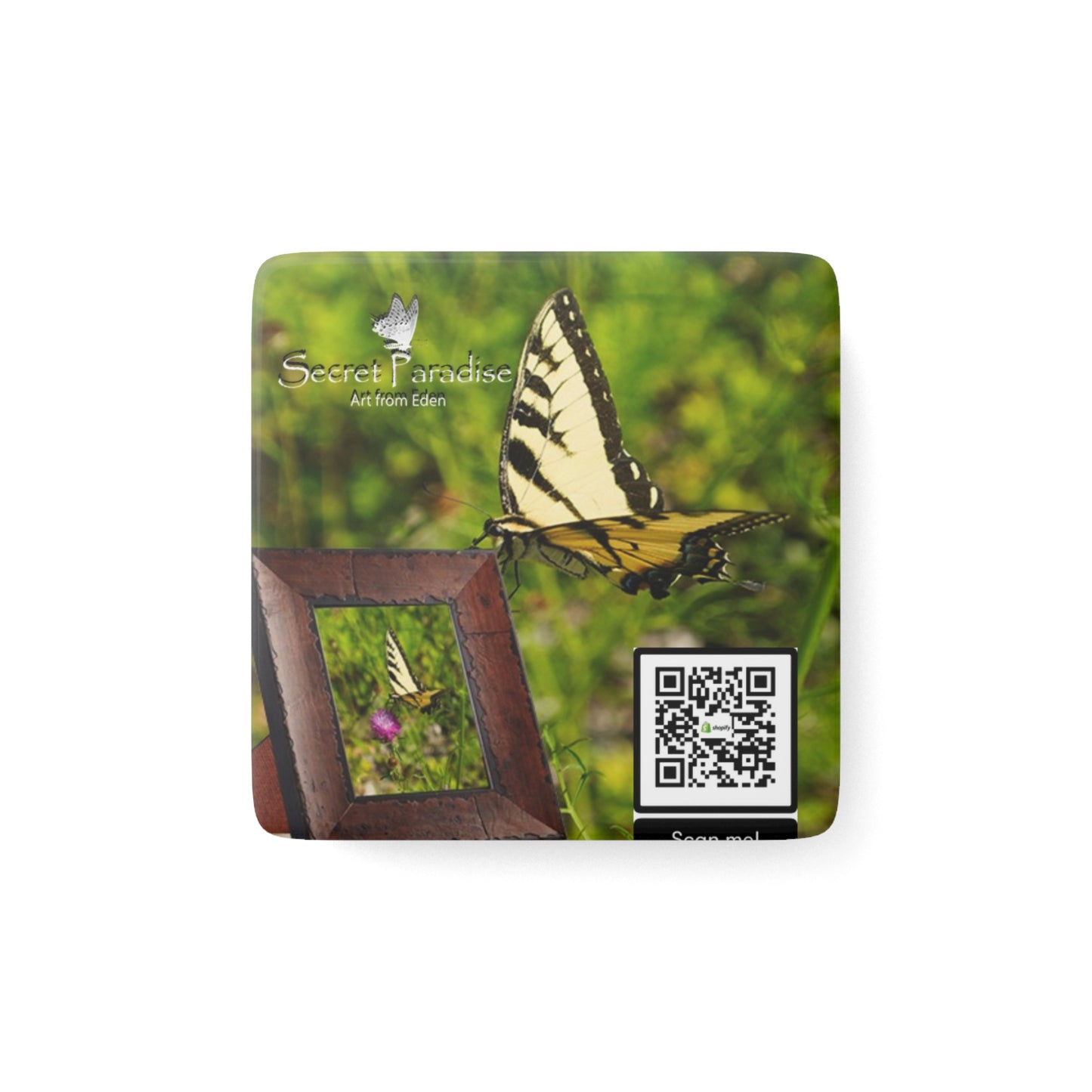 Butterfly Porcelain Magnet - Nature-Inspired Square Decor