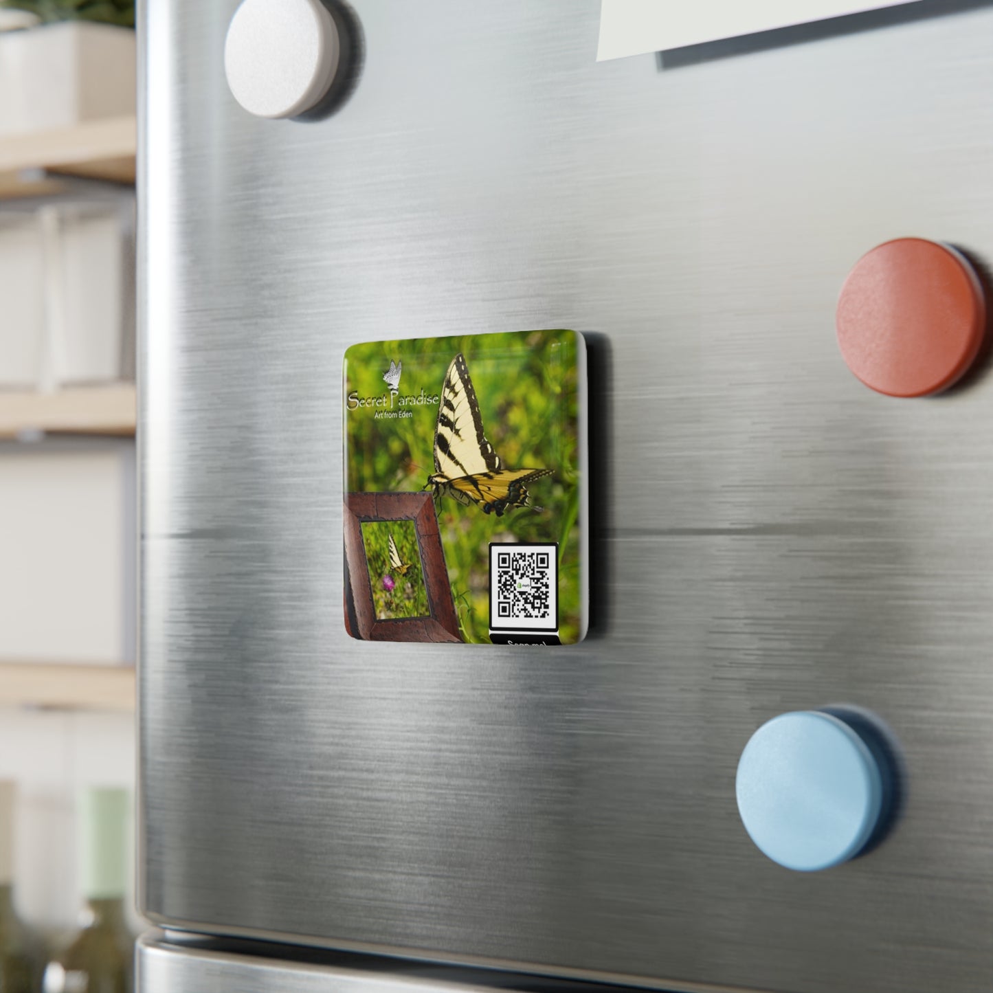 Butterfly Porcelain Magnet - Nature-Inspired Square Decor