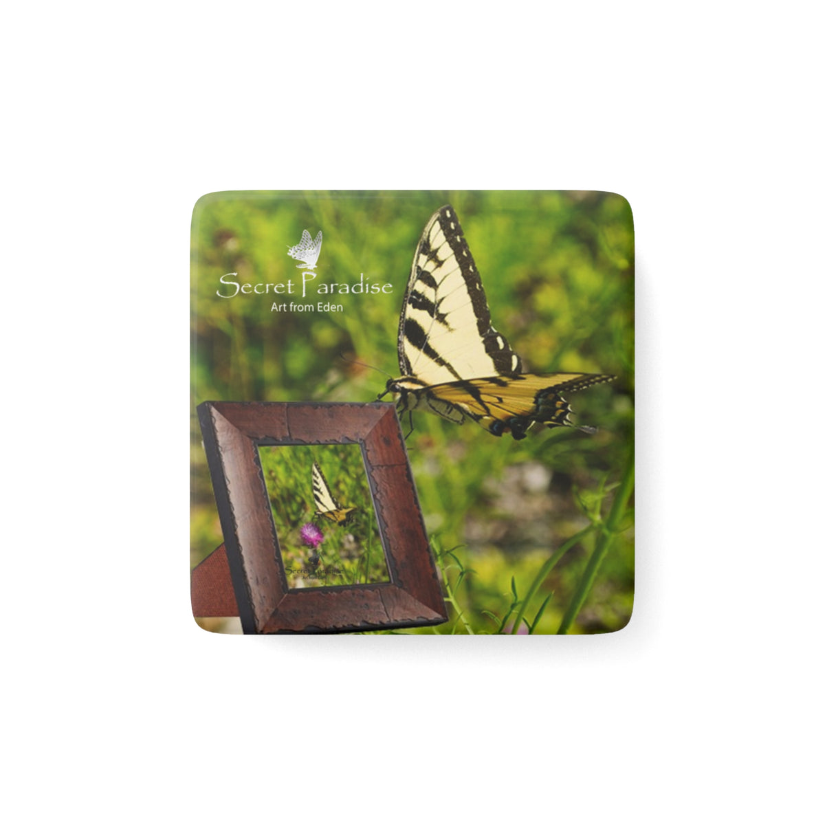 Butterfly Porcelain Magnet - Nature-Inspired Square Decor
