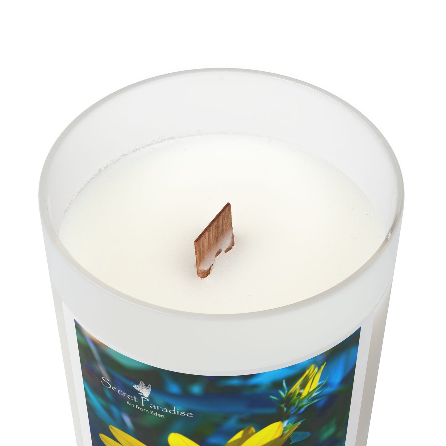 Frosted Glass Candle — Yellow Wildflower Photo Design, 11 oz