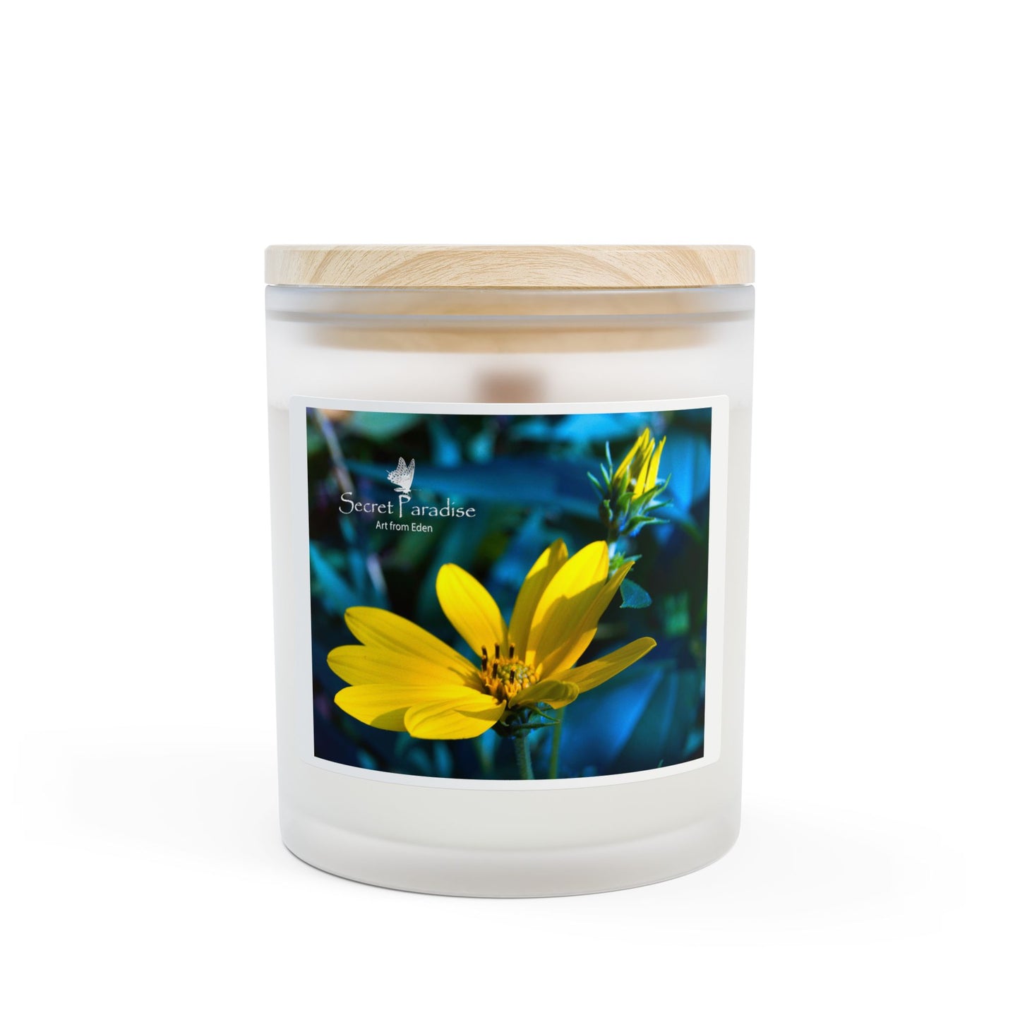 Frosted Glass Candle — Yellow Wildflower Photo Design, 11 oz
